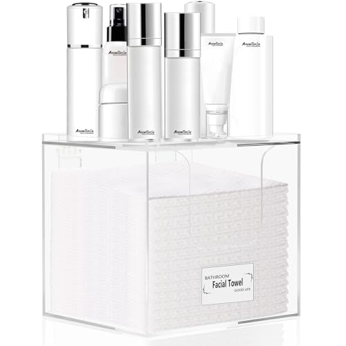 AmasSmile Facial Towel Holder ? Disposable Face Towel Acrylic Storage Box for Bathroom, Clean Skin Club Box with Non-Slip Pads, Holds XL Clean Towels (Excluding Facial Towels)