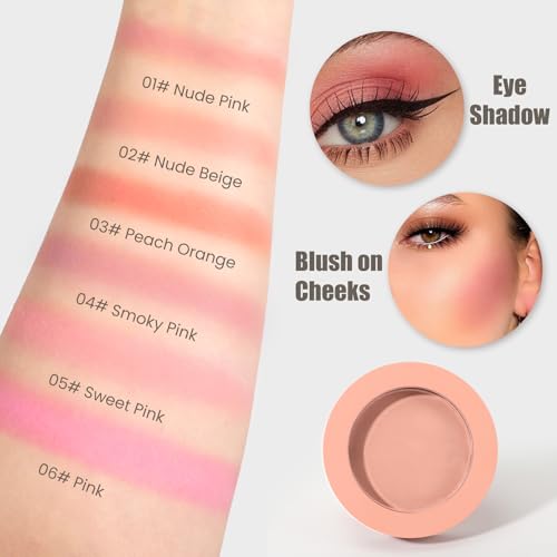 Peach Orange Powder Blush for Cheeks with Brush, Natural Blendable Matte Blush Palette For Face Blushes, Silky Lightweight Texture for Women Face Makeup Rubores de Maquillaje, 03#