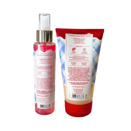 Bath & Body Works GINGHAM ALL-AMERICAN Foaming Body Scrub & Diamond Shimmer Mist 2pc Gift Set with a Blue-Ribbon Bow ? Festive Full-Size Duo for Holidays