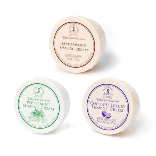 Taylor of Old Bond Street Luxury Shaving Cream Trio ? Sandalwood, Peppermint & Coconut (3 x 150g Bowls)