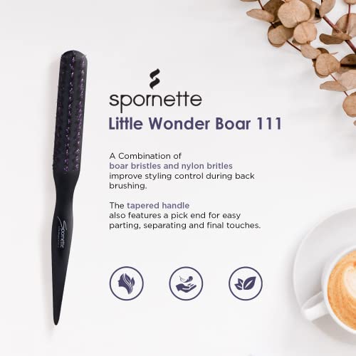 Spornette Boar Bristle Hair Brush for Women & Men - Little Wonder Small Teasing Brush - Create Slick Backs & Volume - Boar & Tourmaline Nylon Bristles for Back Brushing & Combing (Purple)