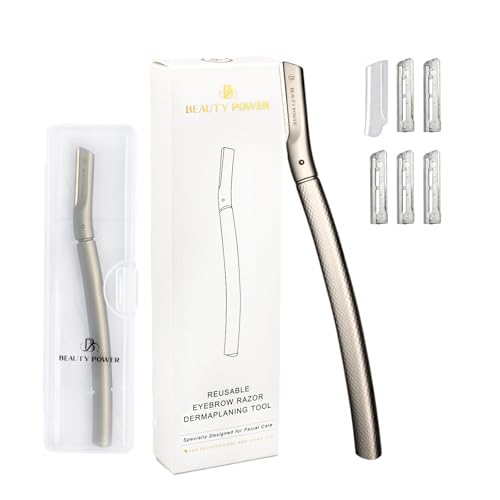 Eyebrow Razor with 6 Blades & Travel Case ? Face Razors for Women & Men, Eyebrow Trimmer Shaper with Precision Cover, Facial Shaver & Dermaplaning Tool for Smooth Skin - Gift Idea - Gray