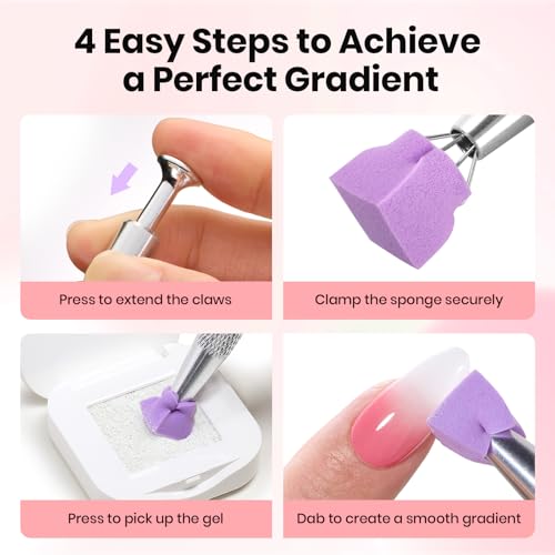 Beetles 150Pcs Soft Nail Sponges for Ombre, Colorful Nail Sponge with Grabbing Pen, White Pat Painting Gel Polish Kit for Gradient Ombre Blush Chrome Design Nails Art Tools, Home DIY Salon Manicure