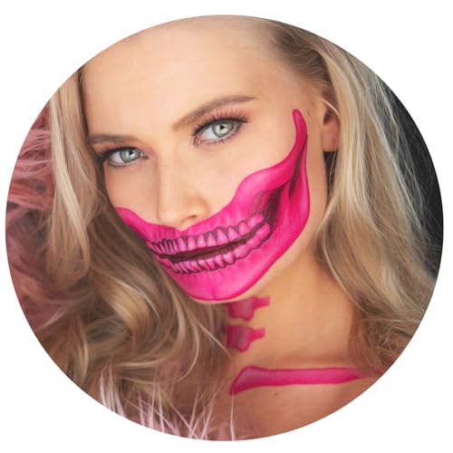 2 x Fantastic Plastic pink Skull Face, Temporary Tattoo, Halloween Costume for Women and Men, Adult