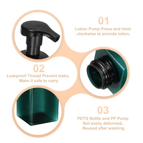 uxcell 2PCS Square Empty Foam Pump Bottle, 650ml Travel Foam Soap Dispenser Empty Refillable Plastic Pump Bottle for Lash Shampoo, Hand Soap, Facial Lotion(7.6", Clear Dark Green)