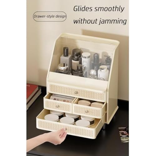 Large Cosmetic Storage Box Dustproof And Waterproof. Display Case with Drawers Countertop Vanity Organizer for Skincare, Lipsticks, Perfume ? Bathroom Cosmetic Storage Display Box (White)