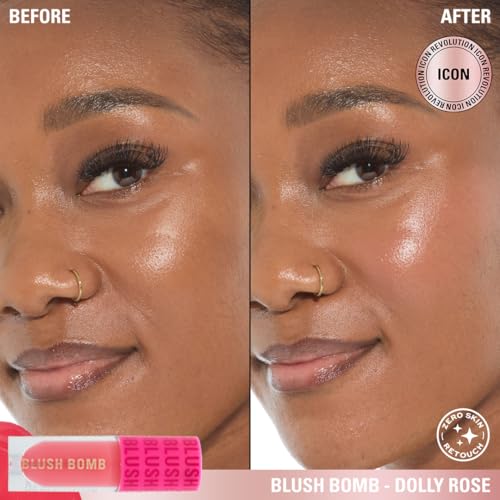 Revolution Beauty London, Blush Bomb Cream Blusher, Lightweight Makeup & Creamy Formula for a Dewy Finish, Enriched with Vitamin E, Dolly Rose, 0.15 fl oz