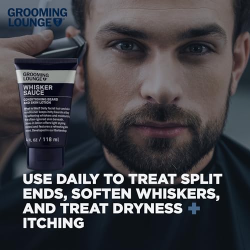 Grooming Lounge Whisker Sauce Beard Conditioner - Conditioning Beard and Skin Lotion - Eliminates Itching and Flaking - Enables Easy Combing and Styling - No Parabens - Cruelty Free - 4 oz