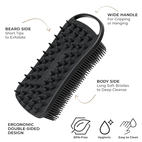 Blackwood For Men Hair & Beard Hydrator Spray (4oz) + Double Duty Beard & Body Scrubber Bundle - Vegan & Natural Leave-In Conditioner - Dual-Sided Men's Shower Tool
