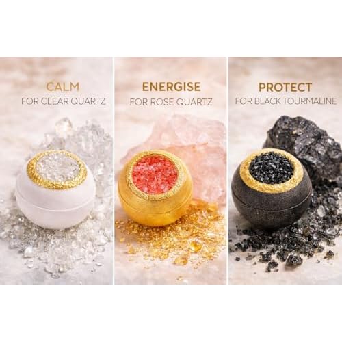 Crystal Luxe Bath Bomb Set, 6 Luxury Bath Bombs by Jane & Bloom, Moisturizing Fizzies for Relaxing Home Spa, Gift Set for Women, Men and Teens, Valentine's Day Gift Set