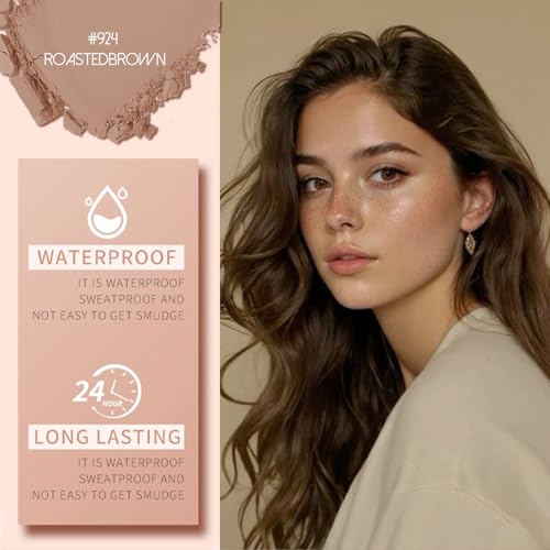 Baked Blush & Bronzer Palette, Fine Powder Makeup, Creamy Contour for Cheeks, Face Glow, Natural Shimmer Finish, Long-lasting Brightening Color (924#RoastedBrown)