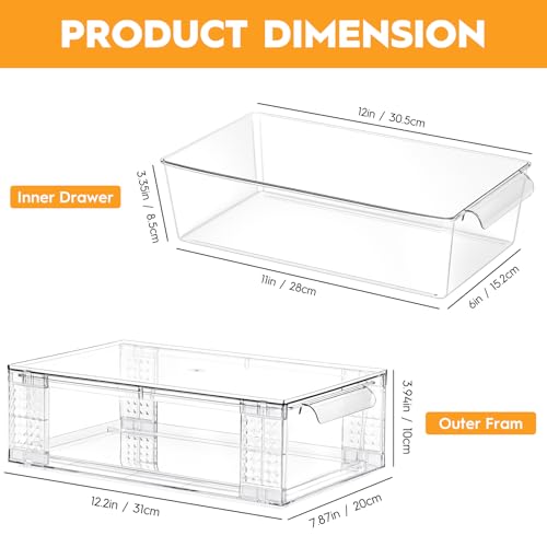 4 Pack Clear Stackable Storage Drawers, 3.95" H Easily Assemble Acrylic Organizer Bins - Multi-Use for Make up, Closet, Pantry, Bathroom, Medicine, Kitchen Cabinet & Undersink Organization