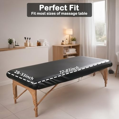 PU Leather Massage Table Cover Protector, Wipeable Waterproof & Oil-Resistant Fitted Replacement Sheet with Elastic & Back Securing Straps for Massage, Spa & Lash Beds, Fits 28?32¡± Wide
