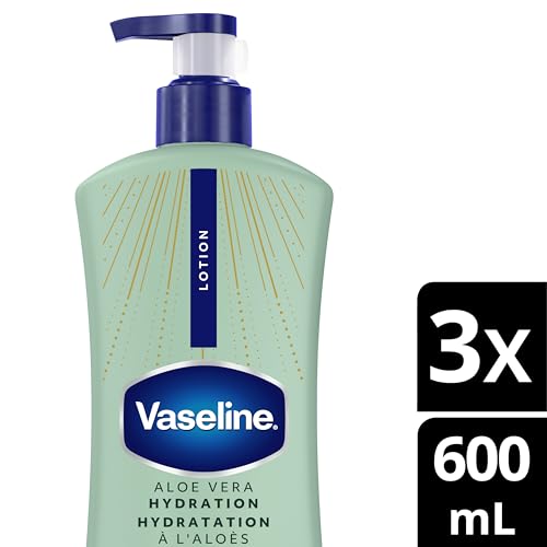 Vaseline Intensive Care Body Lotion for Dry Skin Soothing Hydration Lotion Made with Ultra-Hydrating Lipids + 1% Aloe Vera Extract to Refresh Dehydrated Skin 20.3 oz, Pack of 3 (packaging May Vary)