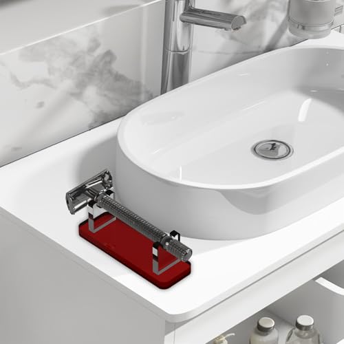 Linkidea Acrylic Razor Stand Holder for Men, Stable Countertop Bathroom Organizer, Easy to Clean, Compatible with Viking Blade Chief, MK-23C, Henson AL13, Shaving Revolution (Red)