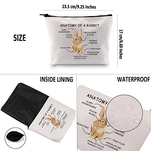 G2TUP Rabbit Bunny Lover Gift Anatomy Of A Rabbit Makeup Bag Bunny Owner Cosmetic Bag Bunny Themed Gift Bunny Mom Zipper Travel Bag (Anatomy Of A Rabbit White Bag)