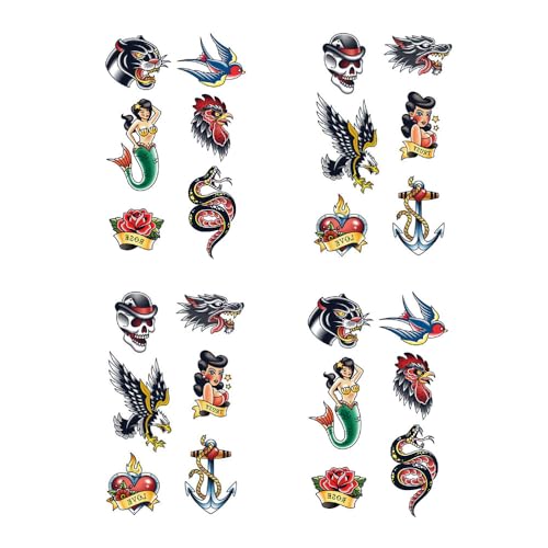 Anchor Skull Swallow Temporary Tattoo Sticker Waterproof Adult Men Women Hand Arm Shoulder Body Art 15X11cm Set of 4 (SF200)