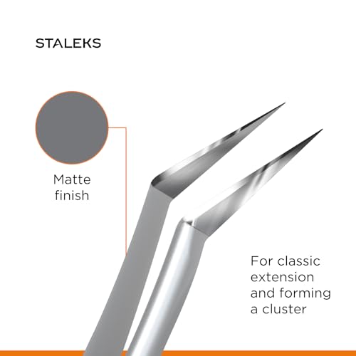 STALEKS PRO Expert 41 Type 9 Professional Eyelash Tweezers (L-Shaped 35¡Æ) ? Stainless Steel for Mega-Volume 2D-8D Lash Extensions & Long Working Edges
