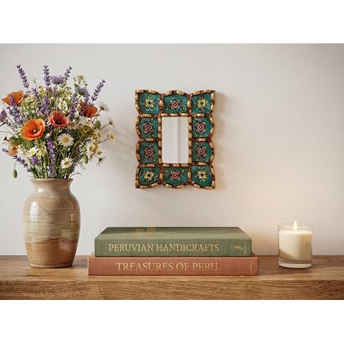 Peruvian Turquoise Rectangle Mirror 6in on The Wall Decor Art | Decorative Wall Hanging rmirror for Home,Farmhouse | Wedding Gift for her, Women (Turquoise)
