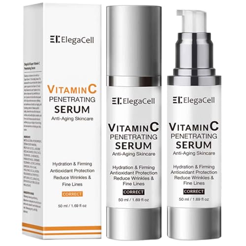 ElegaCell Vitamin C Serum for Women Over 70 - Advanced Anti-Aging Vitamin C Face Super Serum for Mature Skin 1.69 fl oz pack of 2