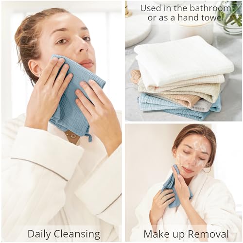 Konssy 7-Pack Ultra Soft Muslin Cotton Face Wash Cloths, Reusable Absorbent Washcloths for Sensitive Skin, Lightweight Facial Makeup Remover Towels for Women (11 x 11 Inch)