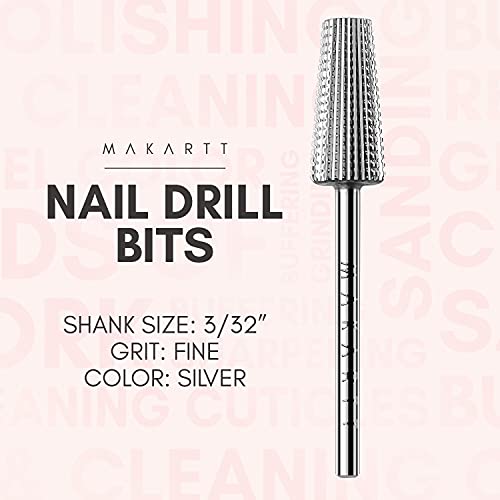 Makartt Tapered Barrel Carbide Diamond Sanding Buffer Bit Bundle 5 in 1 Tungsten Carbide Nail Drill Bit, Safety Cuticle Buffer Bit, Under Nail Cleaner Bit