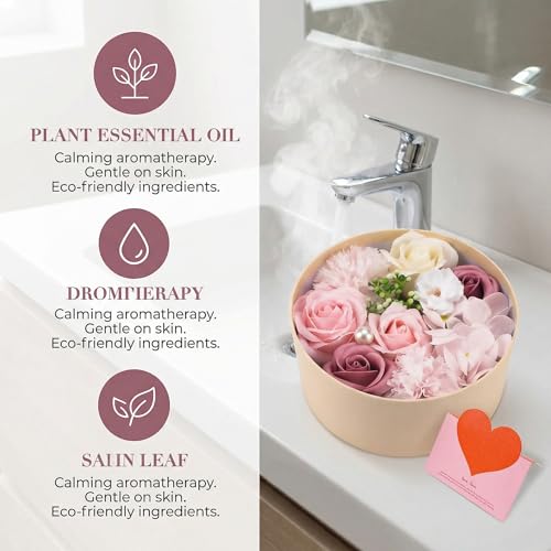 Rose Soap Petals Gift Set - Floral Scented Bath Soap with Essential Oils in Decorative Flower Box, Valentine Soap & Flower Soap for Women, Perfect for Valentine's Day, Christmas & Home Decor (Pink)