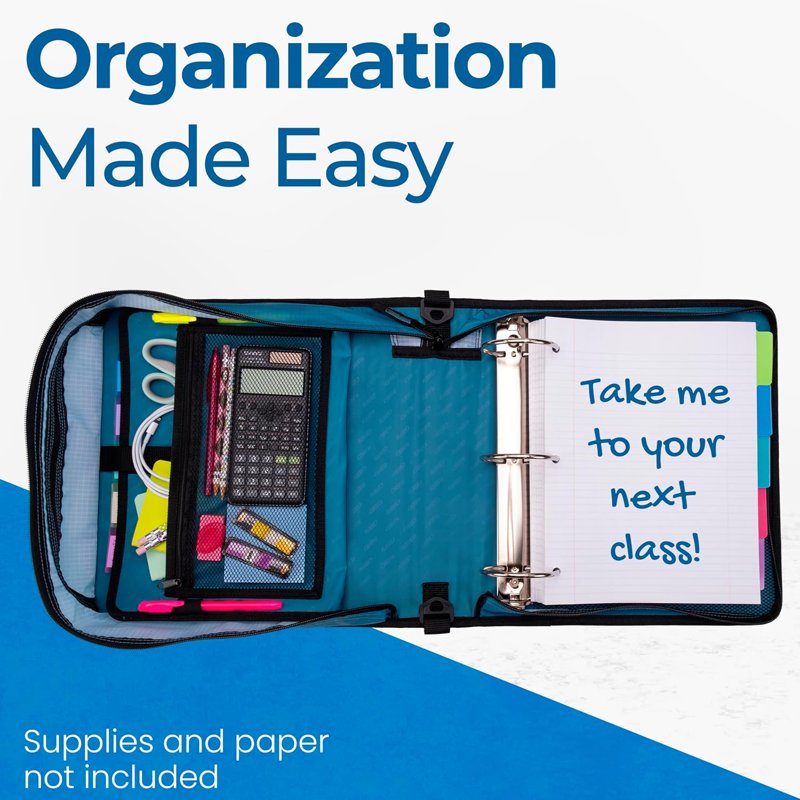 3-Inch Zipper Binder with 5-Tab Expanding File and Shoulder Strap