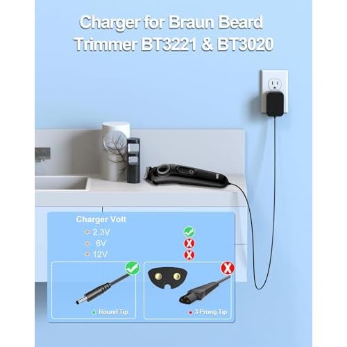 Trimmer Charger Compatible with Braun Beard Trimmer MGK Series 3010 3020 3021 3025 3210 3220 3221 3225 3921 BT Series 3000 3020 3021 3022 3221 3222 3240 5513 5516.