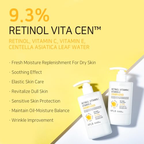 APLB Retinol Vitamin C Vitamin E Body Lotion | RETINOL VITA CEN¢â 9.3% 10.14 FL.OZ/Korean Skincare, Long lasting hydration, Wrinkle Care, Revitalize for gentle and improve skin texture