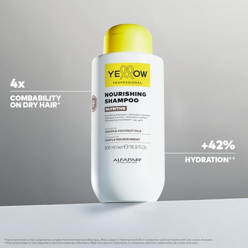 Alfaparf Milano Yellow Professional Nutritive Nourishing Shampoo for Dry Hair - Powered by Argan & Coconut Oils - Designed for Gentle Cleansing (16.9 fl oz / 500ml)