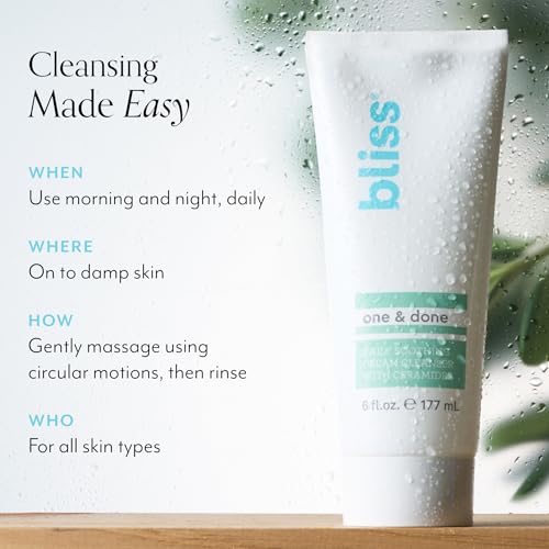 Bliss One & Done Daily Cream Facial Cleanser With Ceramides - Moisturizing Face Wash For Dry Skin and Drench & Quench Hyaluronic Acid Cream to Water Moisturizer
