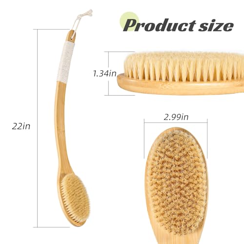 ????Bath Body Brush Shower, 22" Super Long Curved Bamboo Handle Antiskid Back Body Scrubber Wet/Dry Brushing, Moderately Soft Natural Bristle Body Brush for Showering