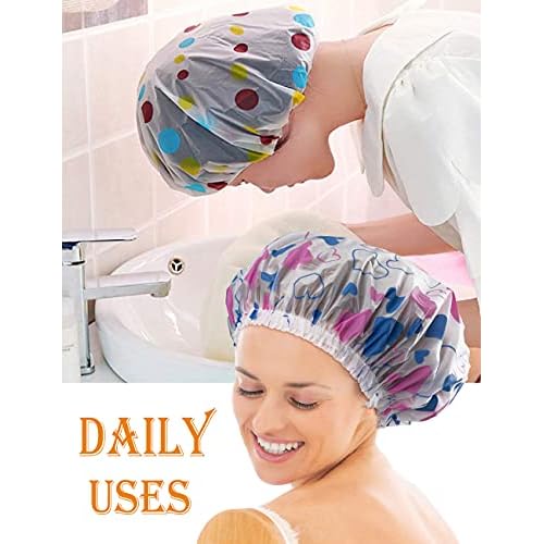 12 Pieces Reusable Waterproof Shower Caps,Durable Elastic Bathing Hair Cap,Beauty Salon Spa Shower Caps Lace Elastic Band Hair Bath Caps Shower Caps