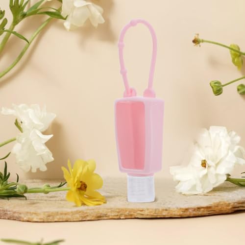 FRCOLOR Portable Set 5-Pack 1Oz Silicone Refillable Lotion Bottles with Leakproof Keychain Dispenser for Travel and Daily Use