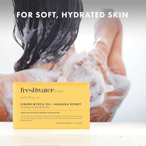 Freshwater Farm Australia Natural Soap Bar- Lemon Myrtle+Manuka Honey- 7 oz x 8 Pack- Castile Bar Soap, Natural Soap Bar, Bar Soap, Body Soap Bars- Essential Oils For Sensitive Skin