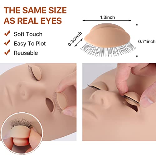 Pretty memory Lash Mannequin Head with 4 Pairs Removable Practice Eyelids, Silicone Eyelash Mannequin Head for Makeup Practice and Lash Extension Training