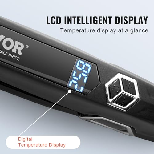 VEVOR Hair Straightener, 1.5-inch Titanium Flat Iron, Dual Infrared Hair Straightener Flat Iron with LCD Display and 19 Temp Levels - 210¡ÆF to 450¡ÆF, Dual Voltage 110V/240V for Salon Home Travel Use