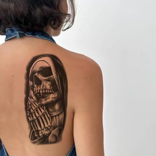 2 Sheets Temporary Tattoos Stickers Sister Skull Religion Old School Designs For Men Waterproof Arm Leg Fake Body Art, Gym & Parties Bold Masculine Decals