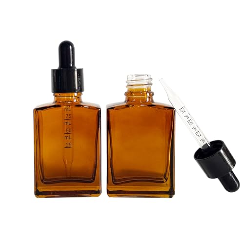 12 Pack 1 oz Amber Square Glass Dropper Bottle for Essential Oil, Perfume, Serums and Liquids