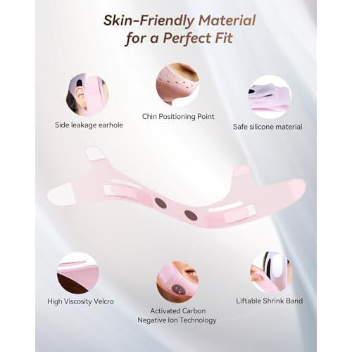 Reusable V-Line Sculpting Face Mask ? Silicone Chin Strap for Jawline Tightening & Double Chin Reduction (23-27 Inches) (Pink) -01