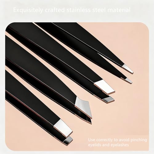 Bestac Professional Tweezer Kit - For Eyebrows, Facial Hair & Splinter Removal - High-Precision Stainless Steel Ingrown Hair Tweezers (Black)