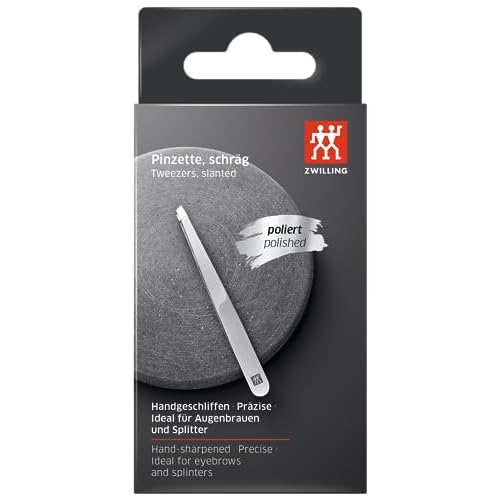 ZWILLING Slant Tweezer (plucking eyebrows, removing splinters, hand-finished, roughened tips), Polished, Silver, 3.5 inch