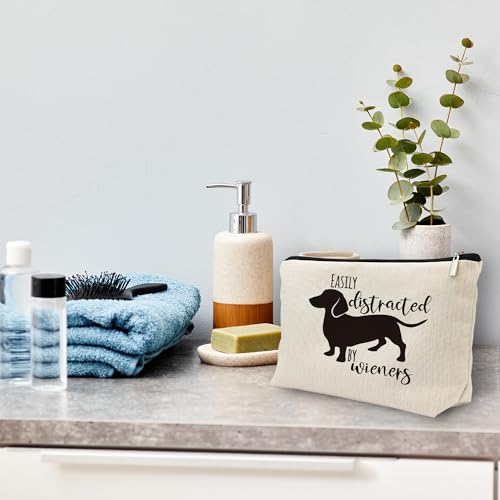 Huester Dachshund Wiener Dog Makeup Bag, Cosmetic Pouch for Dachshund Lovers, Travel Size, Women, Girls