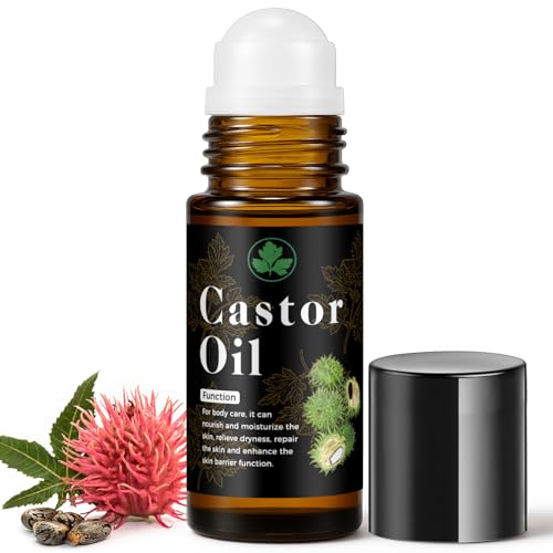 Organic Castor Oil Roll on ? 100% Pure & Cold Pressed Organic Castor Oil for Face, Body, Hexane Free, Glass Bottle ? Hair & Eyelashes Growth, Moisturize Skin, 1fl oz