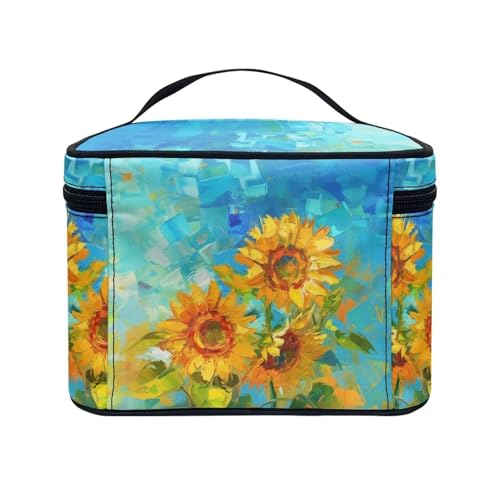 Flashideas Sunflower Leopard Large Capacity Travel Toiletry Bag Multifunctional Zipper Makeup Organizer Makeup Bag for Purse Toiletry Bag for Skincare Makeup Organizer Bag