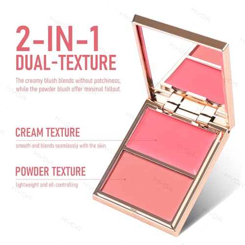 KYDA 2 Colors Blush Palette, 2-In-1 Cream and Powder Blush Makeup for Cheeks, High Pigmented Waterproof Face Cheek Blusher, Natural Contour Palette Powder, 04