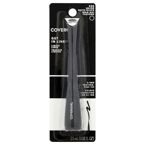 COVERGIRL Get In Line Liquid Eyeliner, Black Crystal, Long Lasting, 0.08 Ounces, Feather-Fine Tip, Contour-Grip Handle, Quick-Dry Liquid Eyeliner, Removes Easily