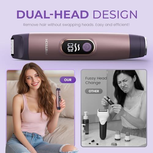 PRITECH Bikini Trimmer for Women, 2-in-1 Painless Electric Razors for Silk Skin, Portable Lady Shaver for Women Private Area, Face, Legs & Underarms, Wet/Dry LED