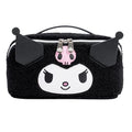 Impressions Vanity Kuromi Unfold Travel Makeup Bag Organizer, Opens Flat Zippered Cosmetic Bag with Cozy Sherpa Fabric Texture, Dual Compartments, Inner Pockets, and Top Carrying Handle